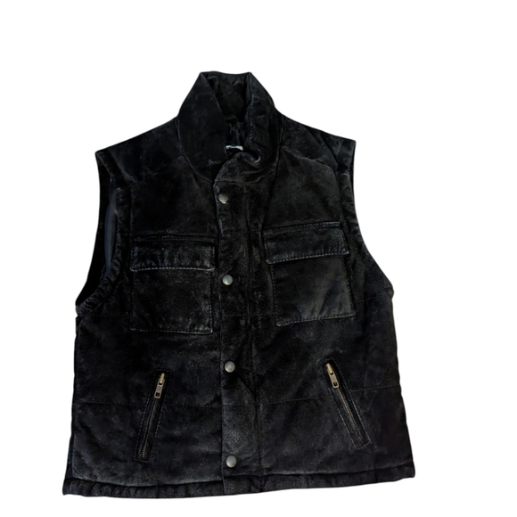 Choices Y2K Black Suede Leather Vest Quality Unisex Zip Snap Front Sz S - Picture 2 of 11